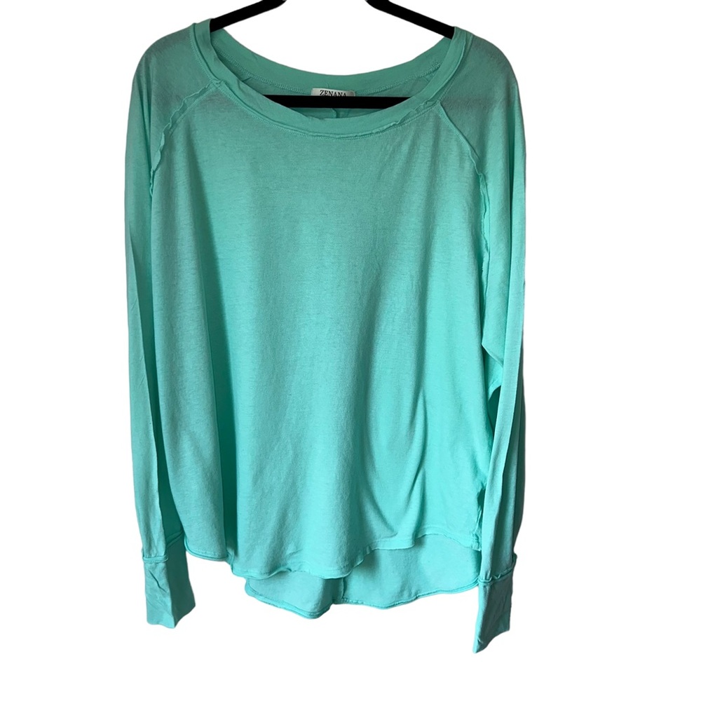 Zenana Teal Blue Long Sleeve Raglan Hi/Low Thumb Hole T-shirt Women’s Size XL - Picture 1 of 5